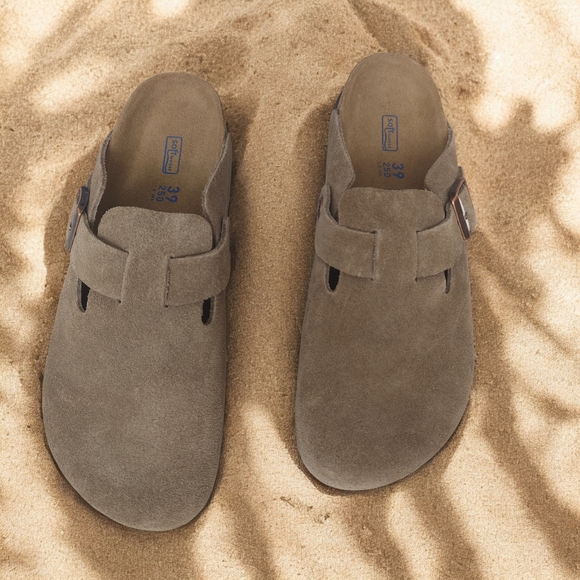 Birkenstock Boston Taupe Suede Clogs - Narrow Fit - Picture 4 of 6